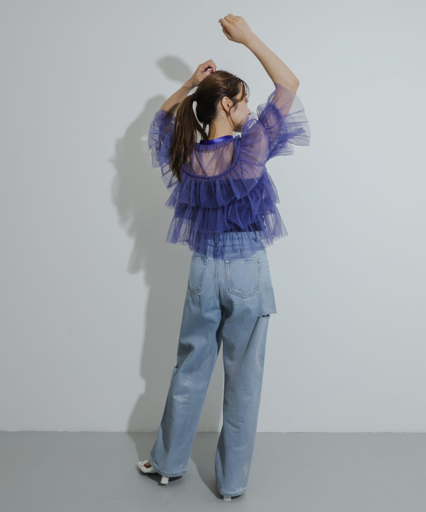 多層網紗拼接女式襯衫