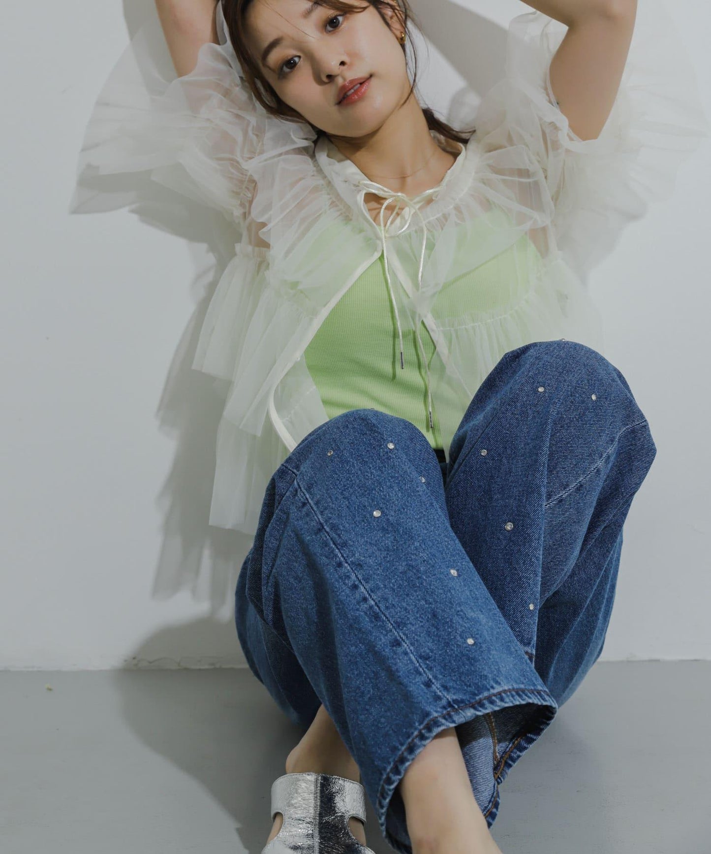 多層網紗拼接女式襯衫