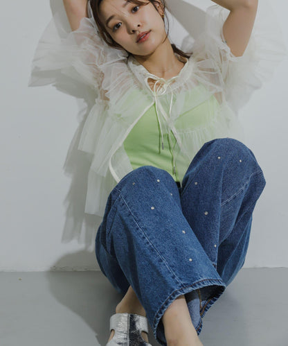 多層網紗拼接女式襯衫