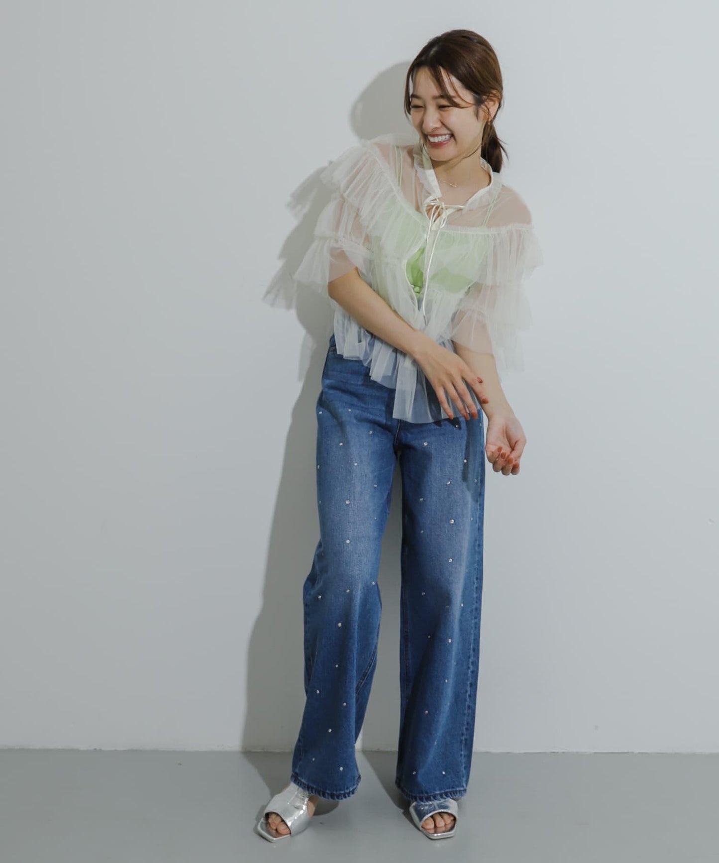 多層網紗拼接女式襯衫