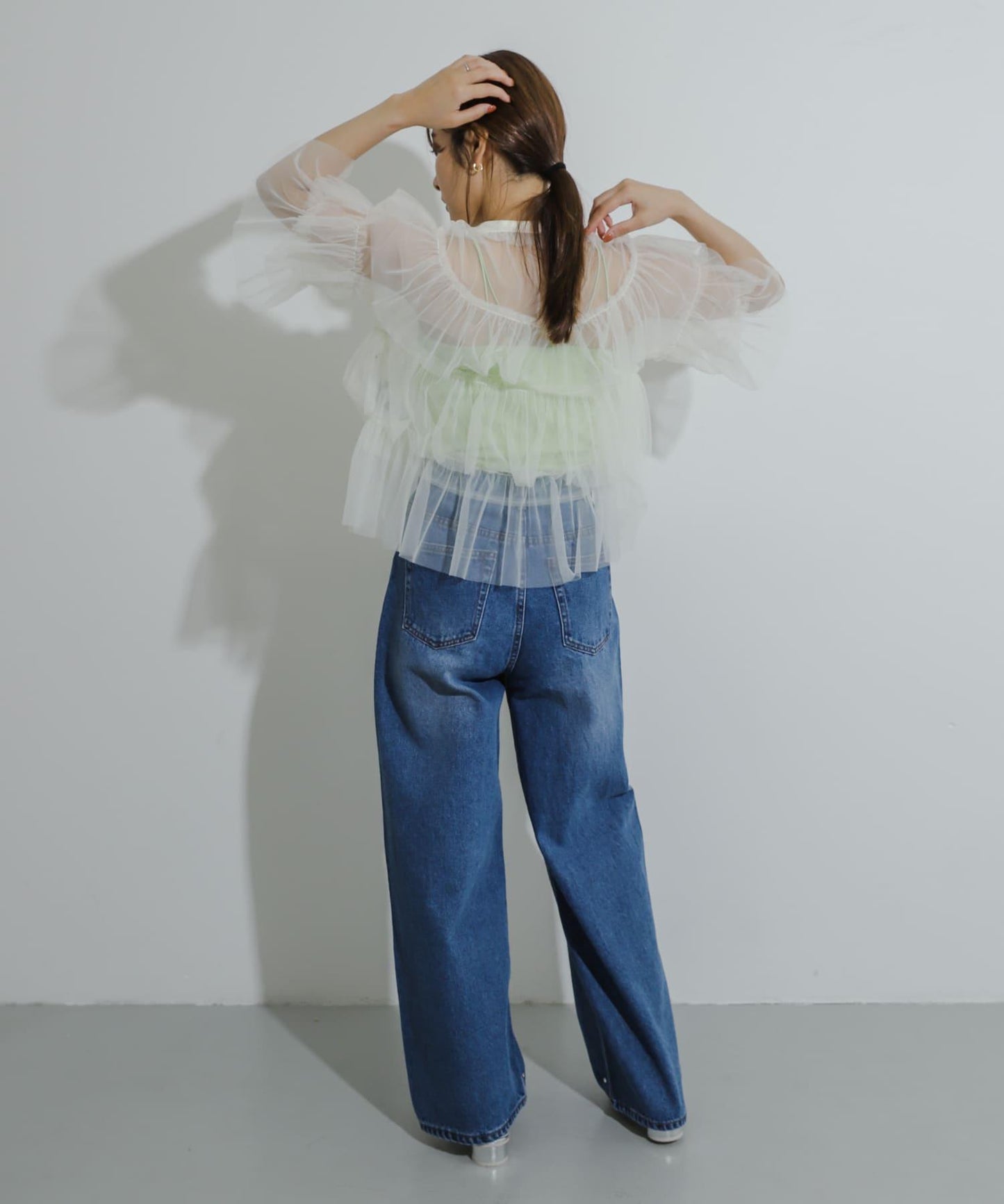 多層網紗拼接女式襯衫