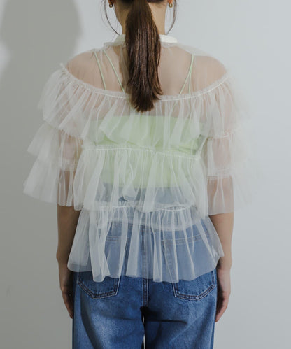 多層網紗拼接女式襯衫
