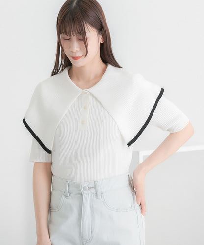 荷葉邊領口五分袖針織衫
