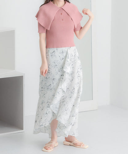 荷葉邊領口五分袖針織衫