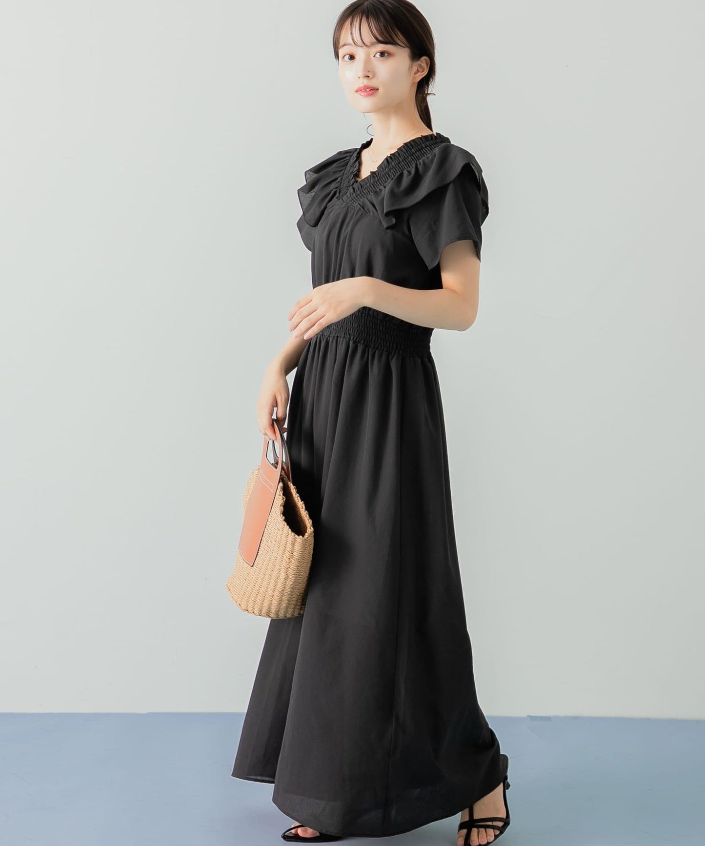 2WAY抽褶荷葉邊連衣裙