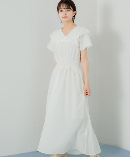 2WAY抽褶荷葉邊連衣裙