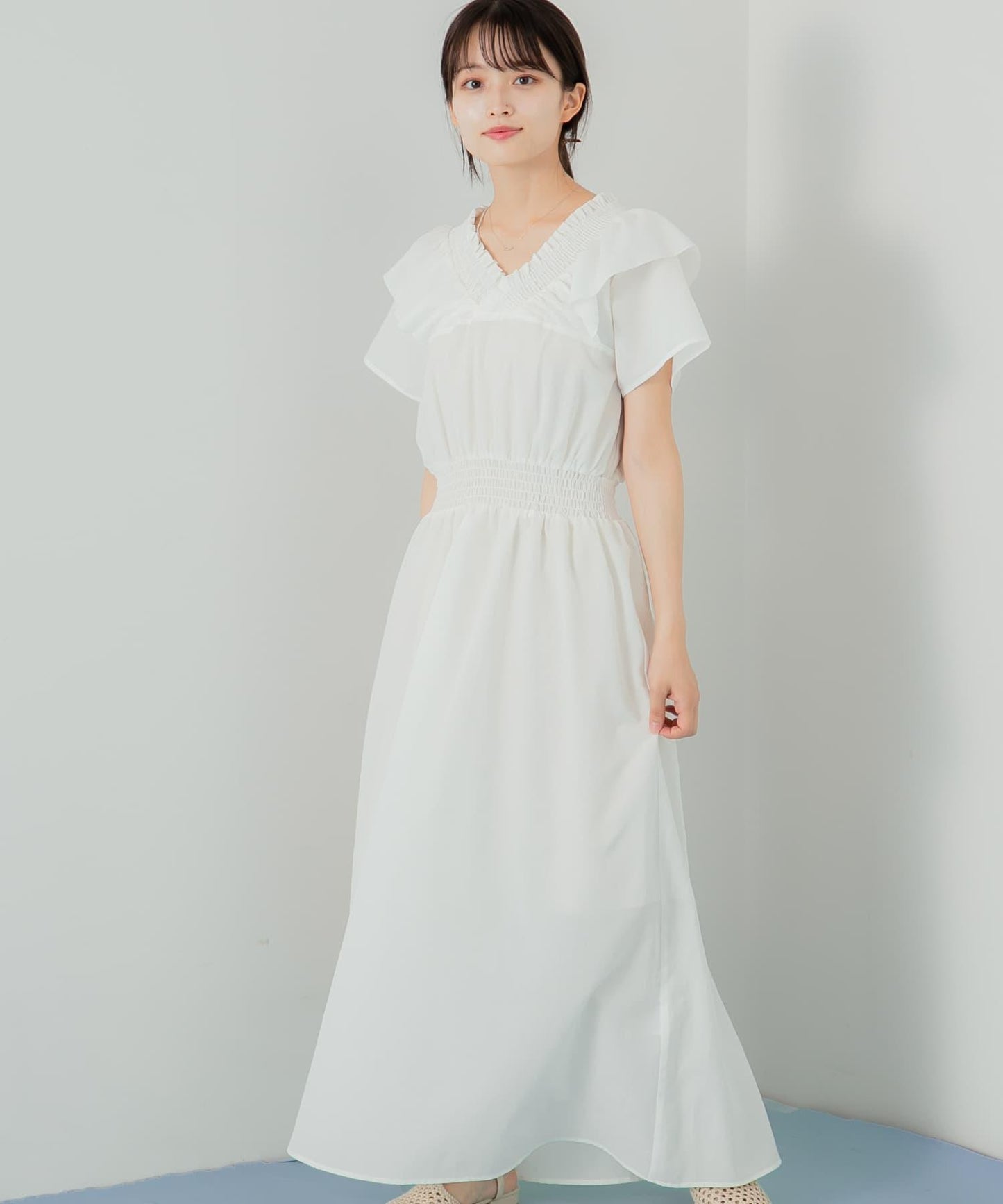 2WAY抽褶荷葉邊連衣裙