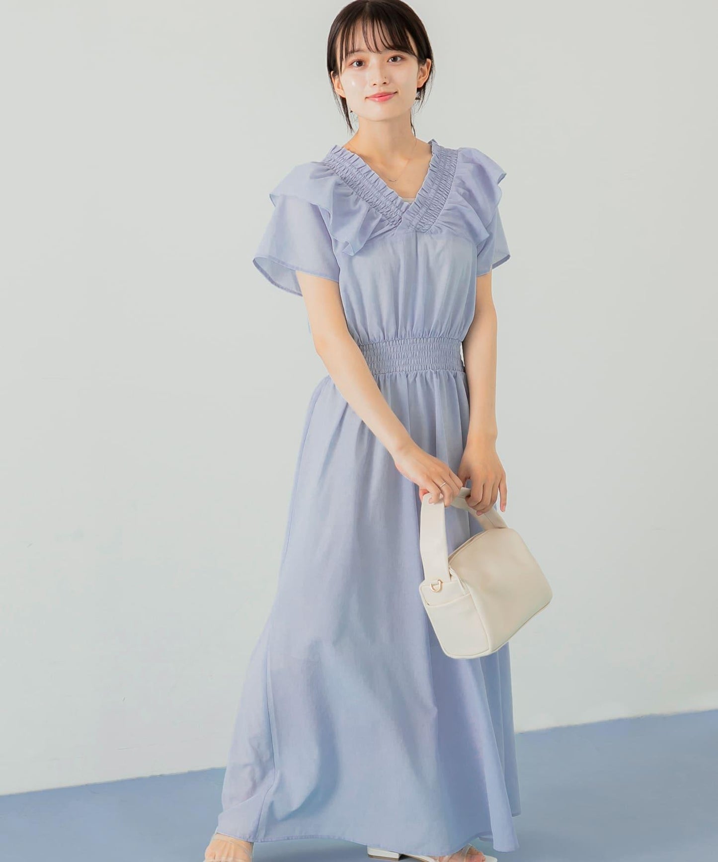 2WAY抽褶荷葉邊連衣裙