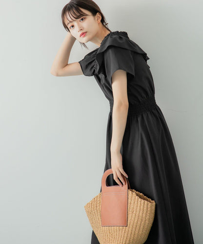 2WAY抽褶荷葉邊連衣裙