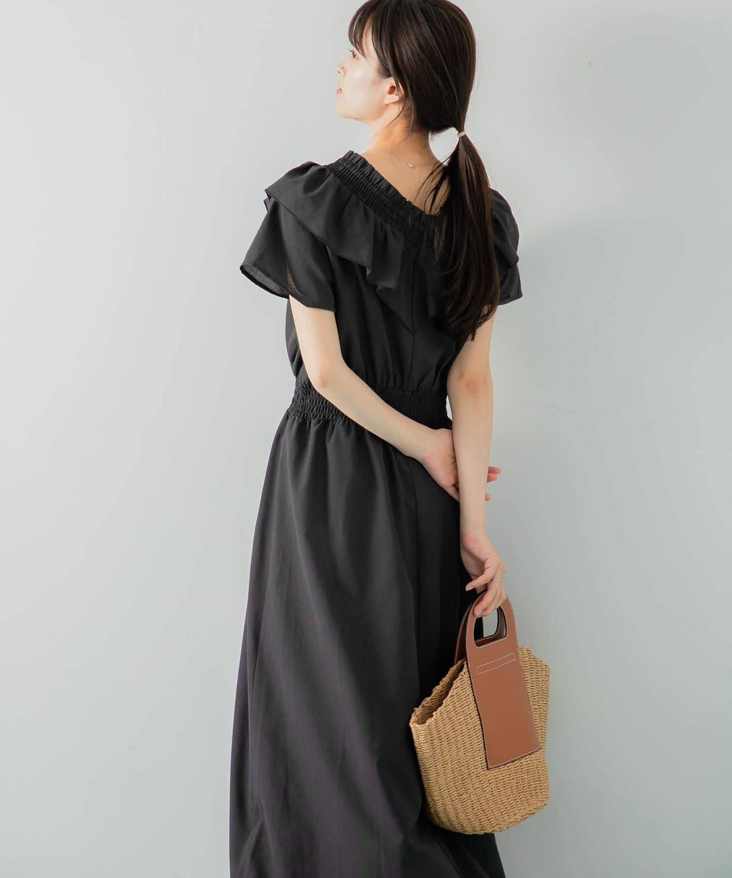 2WAY抽褶荷葉邊連衣裙