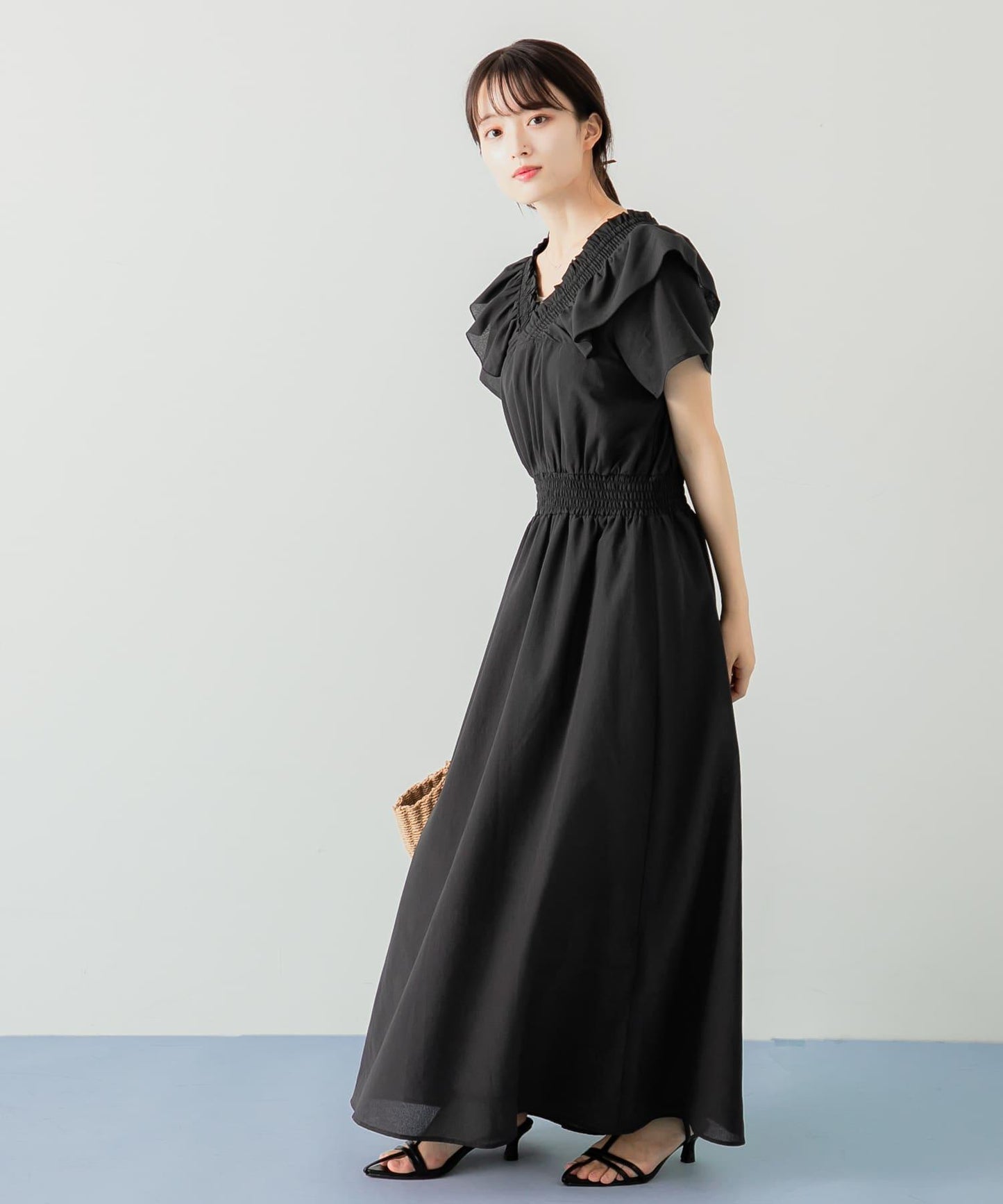 2WAY抽褶荷葉邊連衣裙