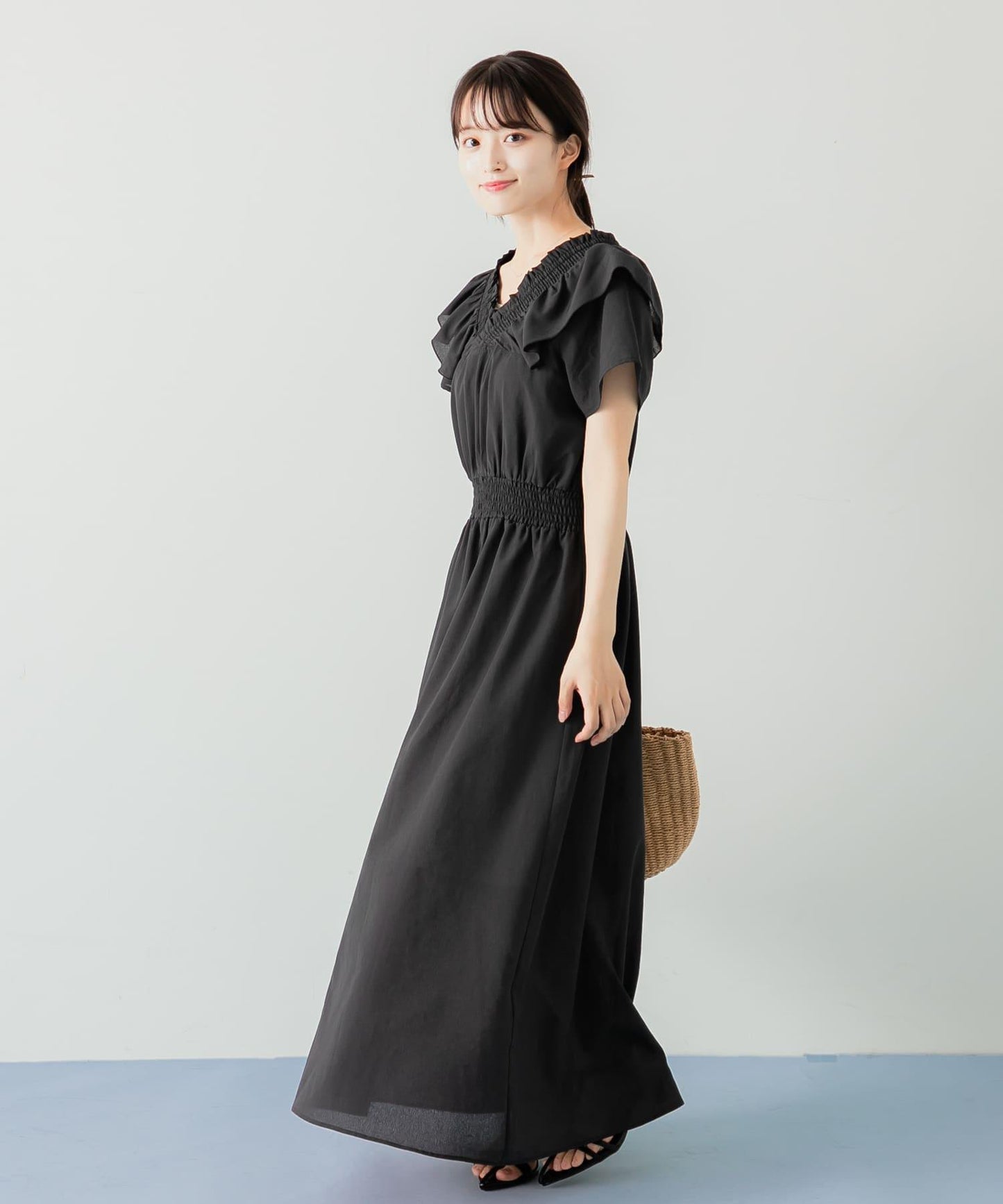 2WAY抽褶荷葉邊連衣裙