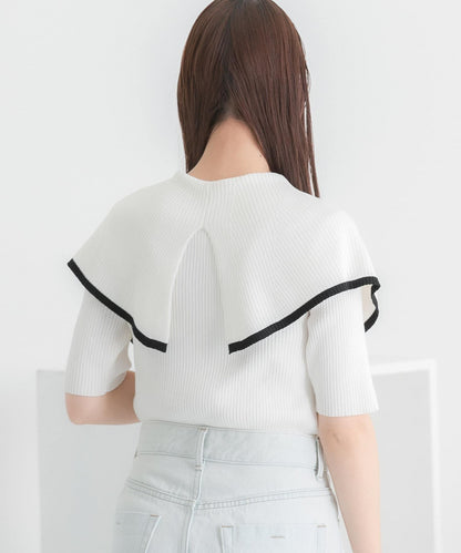 荷葉邊領口五分袖針織衫