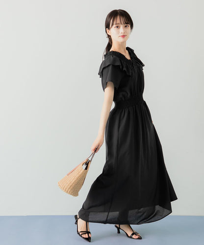 2WAY抽褶荷葉邊連衣裙