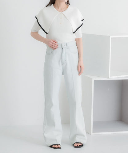 荷葉邊領口五分袖針織衫