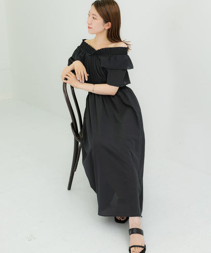 2WAY抽褶荷葉邊連衣裙