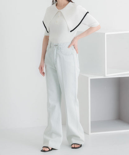 荷葉邊領口五分袖針織衫