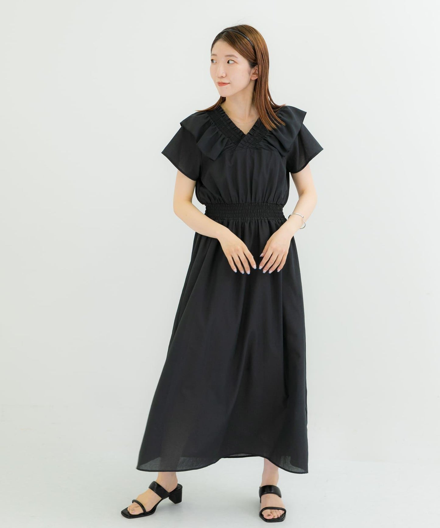 2WAY抽褶荷葉邊連衣裙