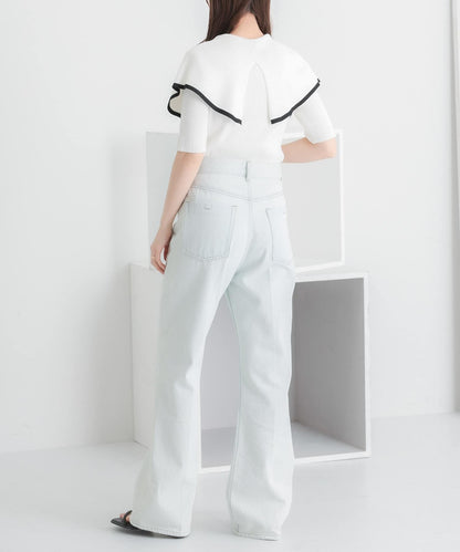 荷葉邊領口五分袖針織衫