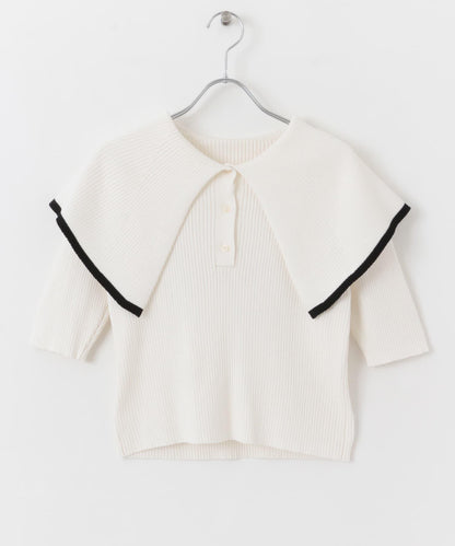 荷葉邊領口五分袖針織衫