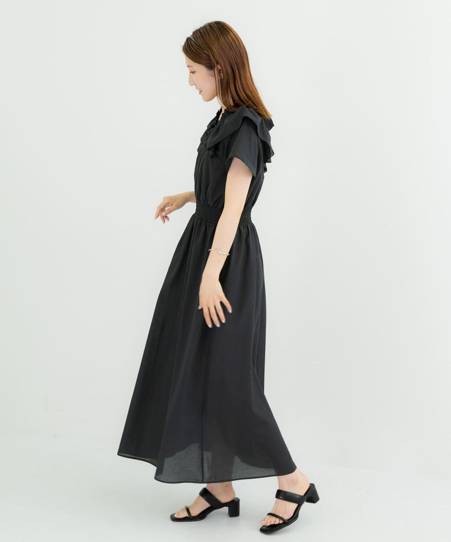 2WAY抽褶荷葉邊連衣裙