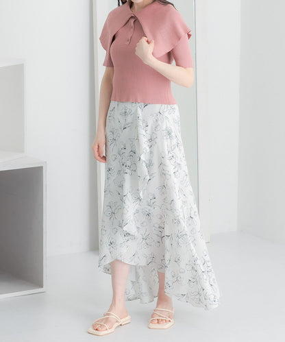 荷葉邊領口五分袖針織衫