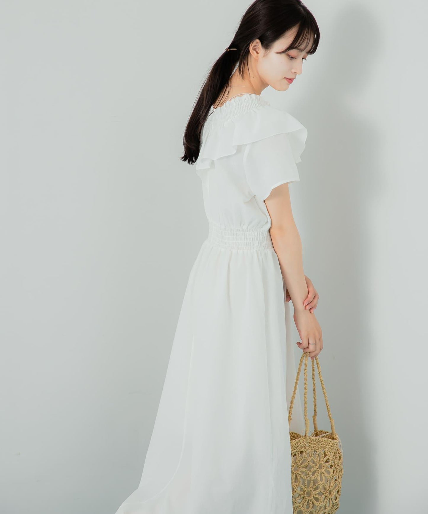 2WAY抽褶荷葉邊連衣裙