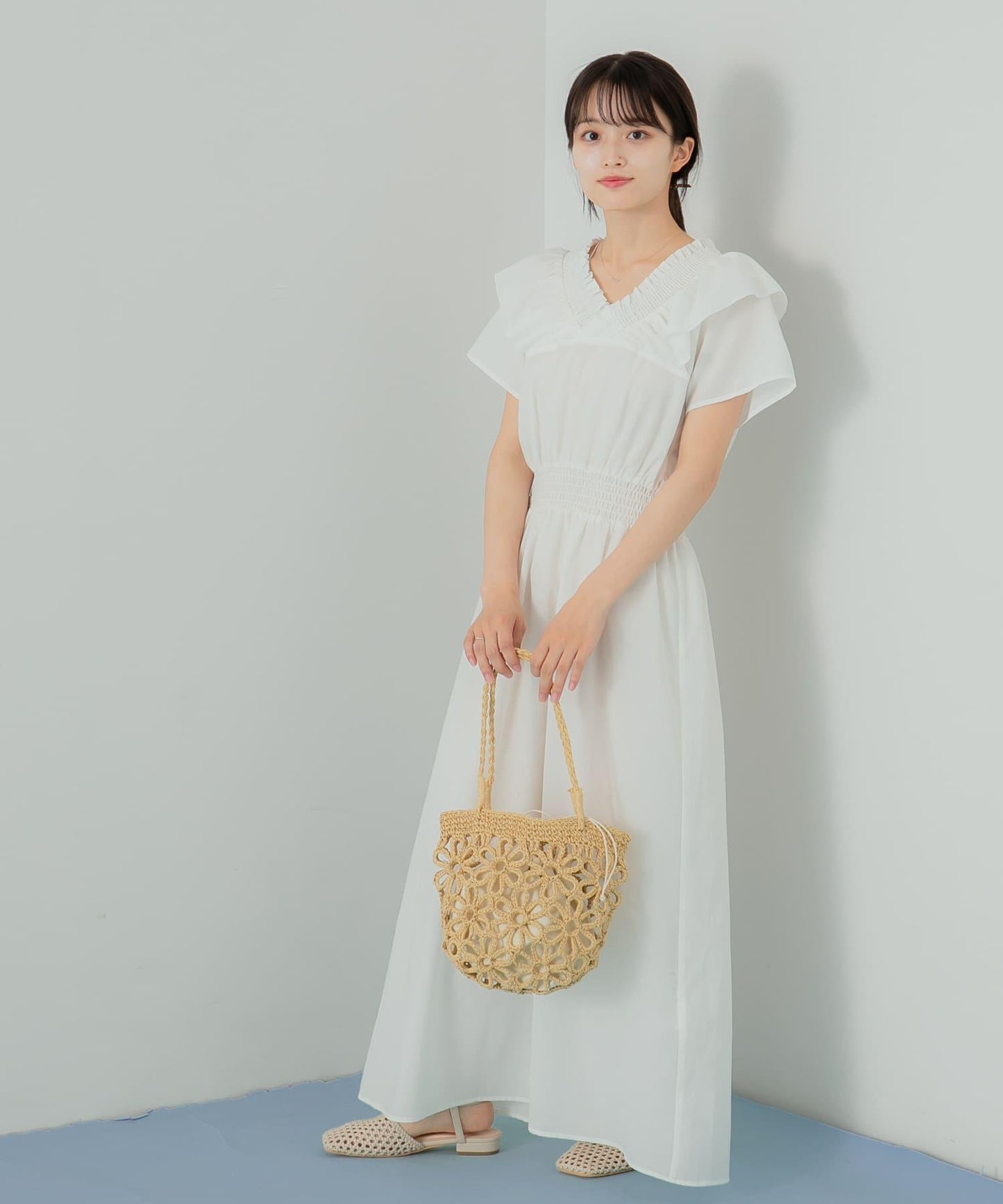 2WAY抽褶荷葉邊連衣裙