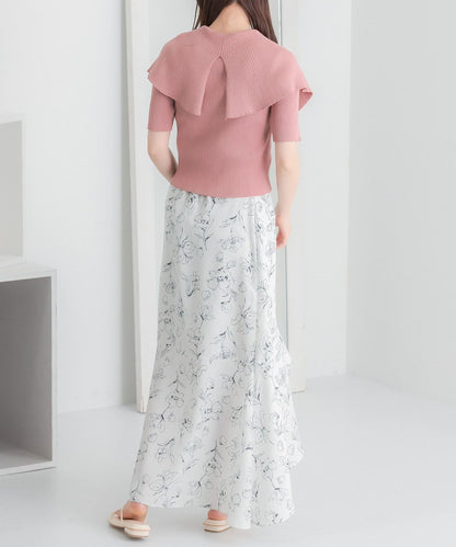 荷葉邊領口五分袖針織衫