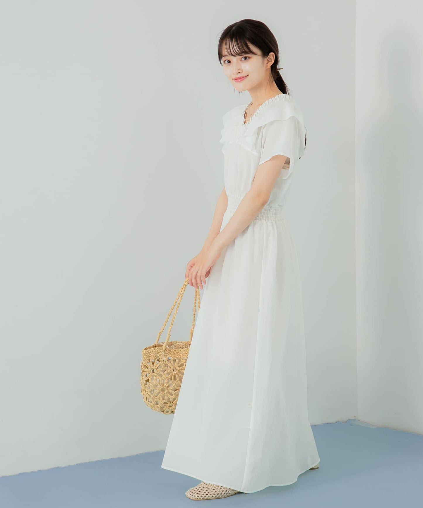 2WAY抽褶荷葉邊連衣裙