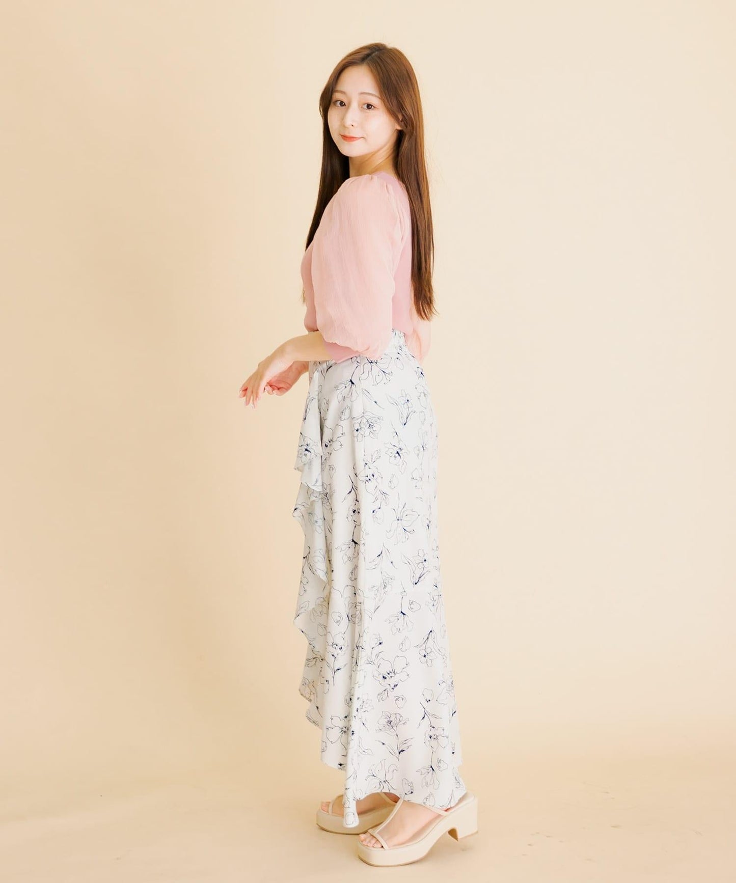 透視感蓬鬆袖針織衫（五分袖）