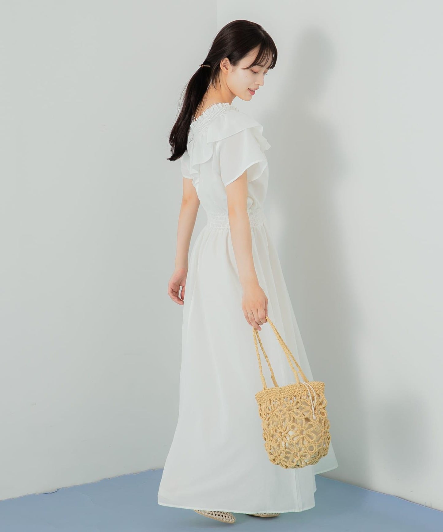 2WAY抽褶荷葉邊連衣裙