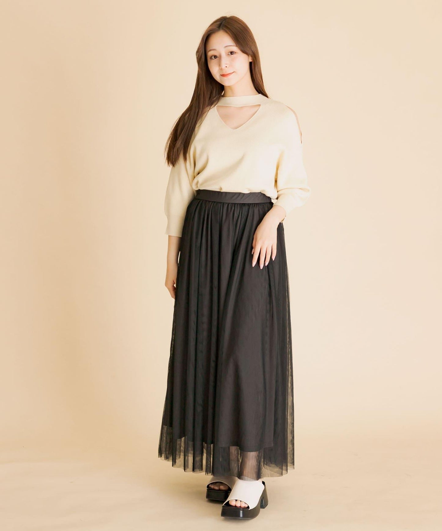 柔軟網紗休閒裙