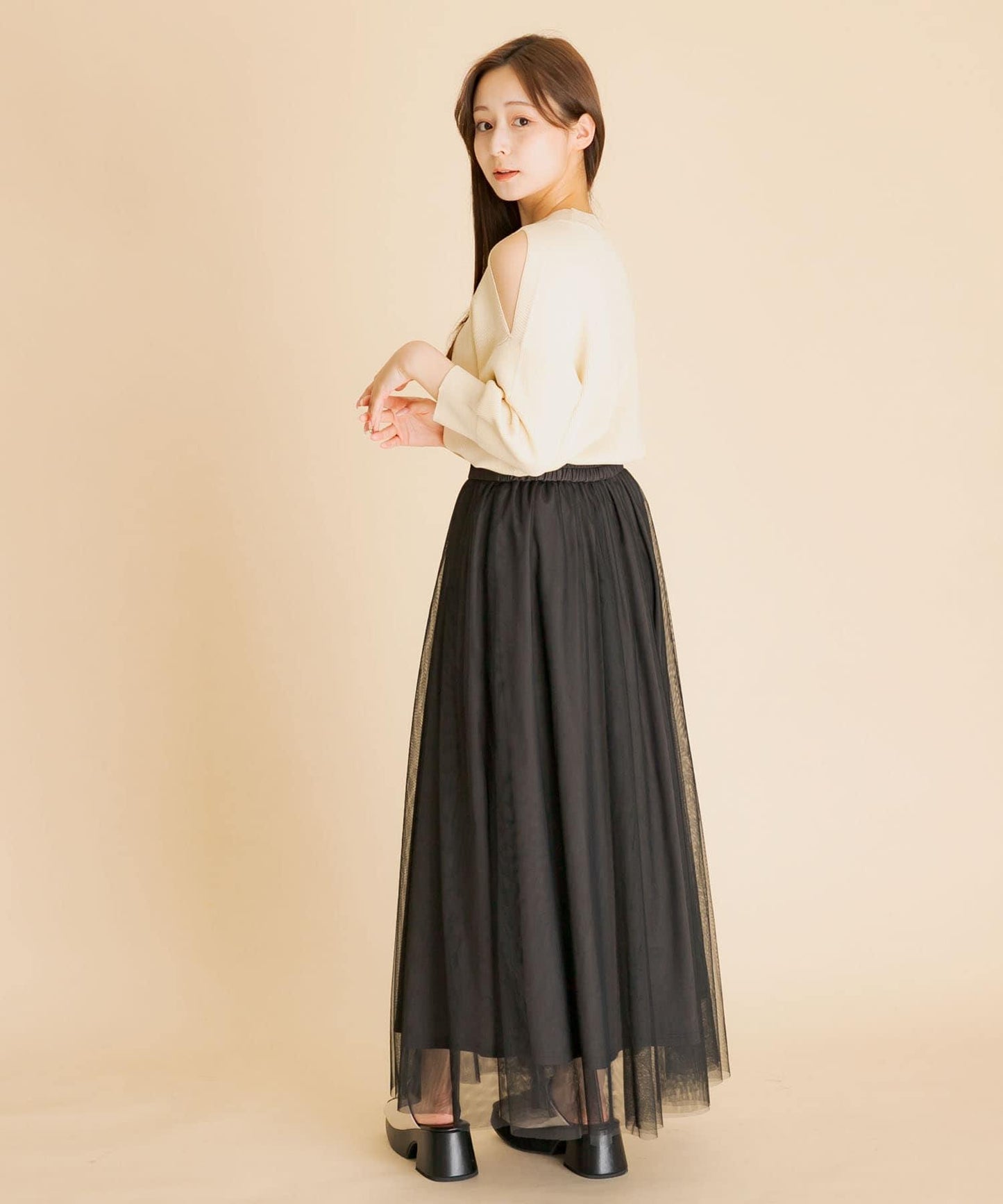 柔軟網紗休閒裙