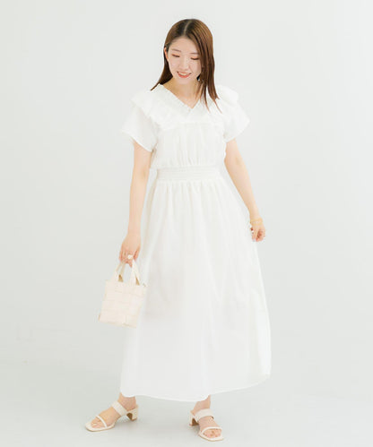 2WAY抽褶荷葉邊連衣裙