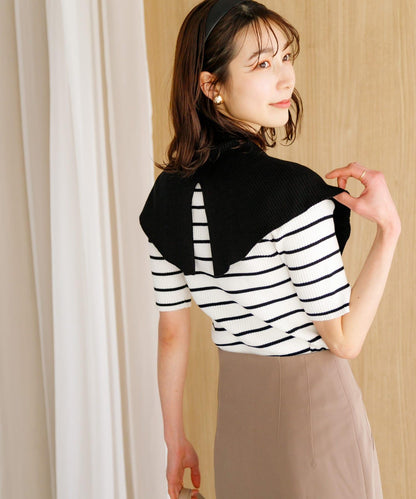 荷葉邊領口五分袖針織衫