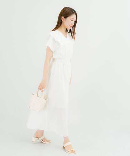 2WAY抽褶荷葉邊連衣裙