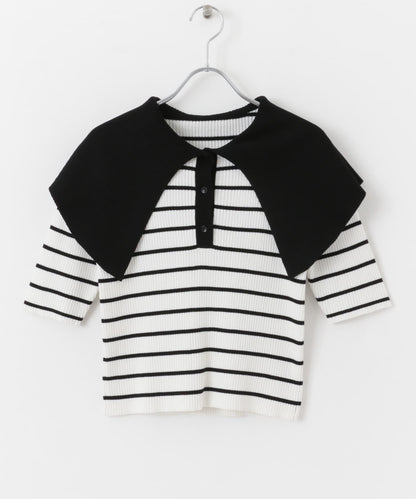 荷葉邊領口五分袖針織衫