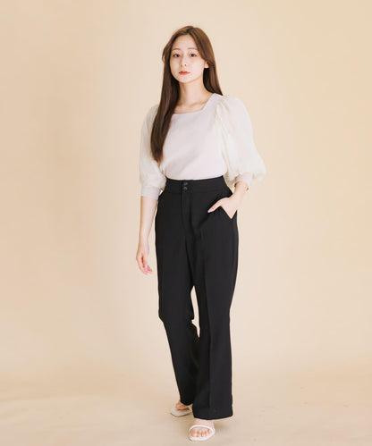 透視感蓬鬆袖針織衫（五分袖）