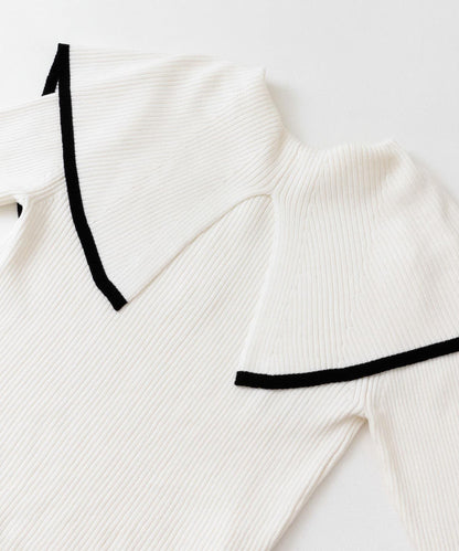 荷葉邊領口五分袖針織衫