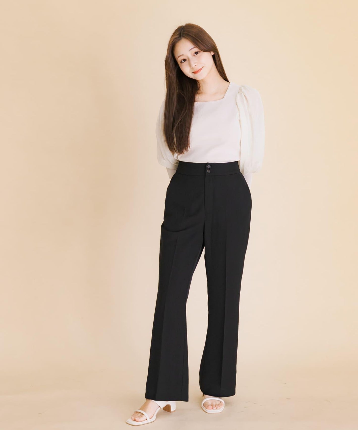 透視感蓬鬆袖針織衫（五分袖）