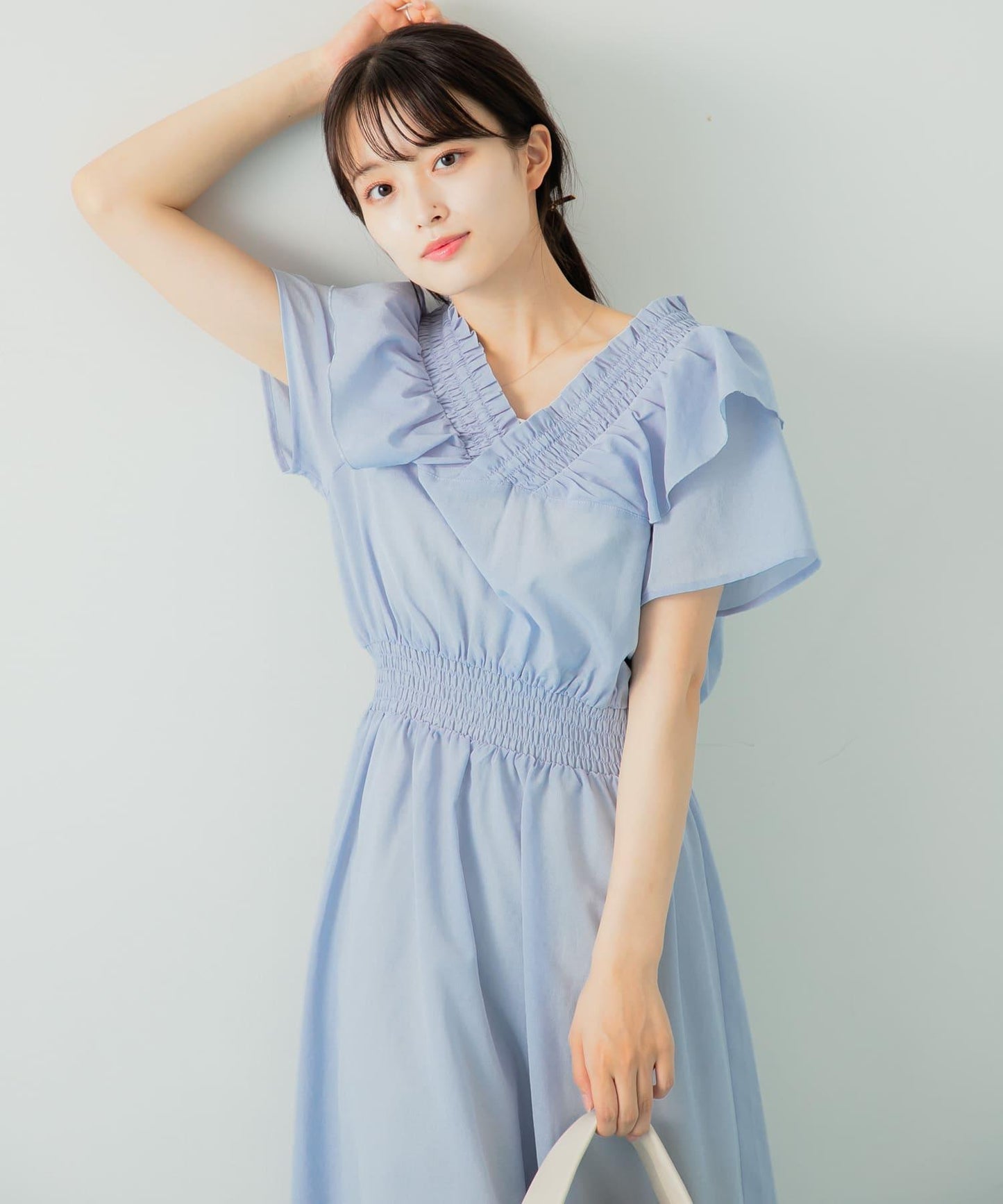2WAY抽褶荷葉邊連衣裙