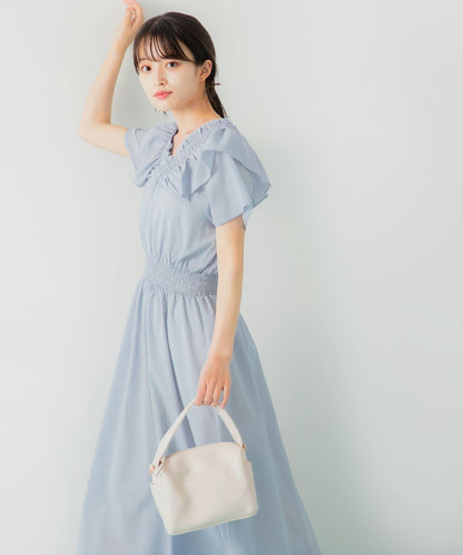 2WAY抽褶荷葉邊連衣裙
