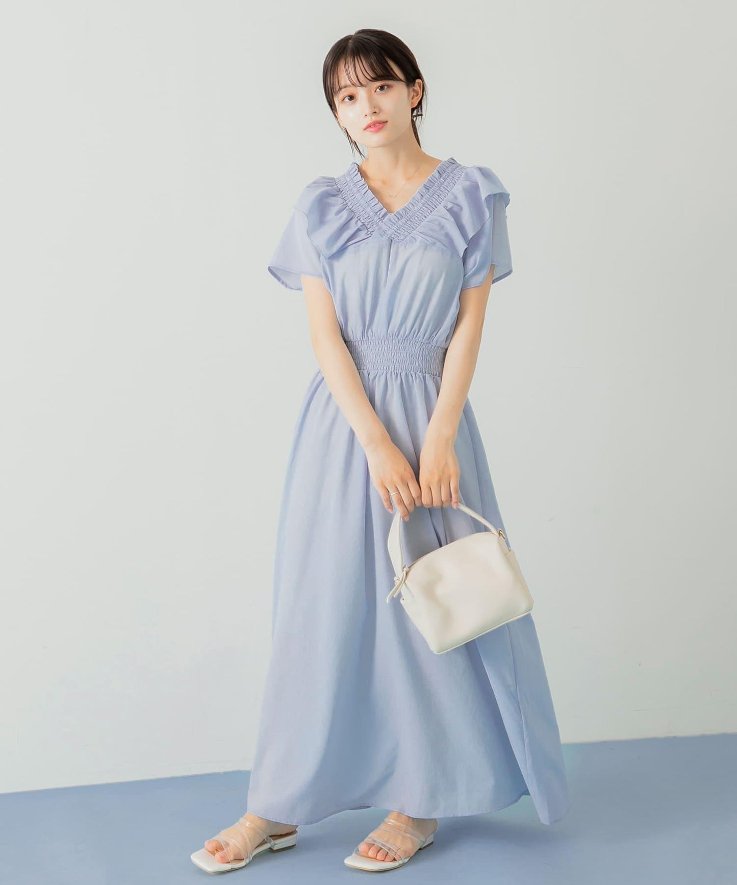 2WAY抽褶荷葉邊連衣裙