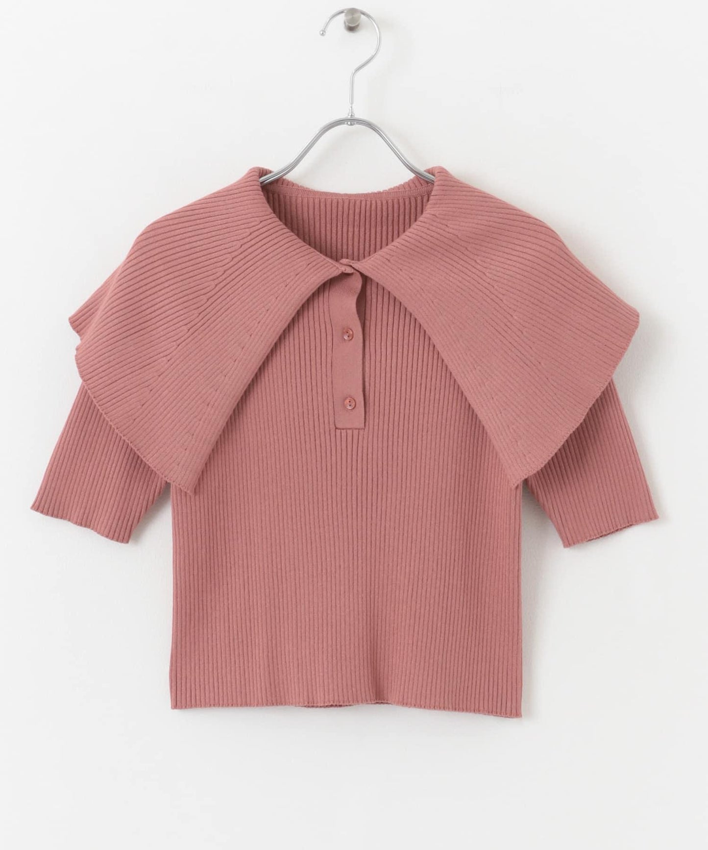 荷葉邊領口五分袖針織衫