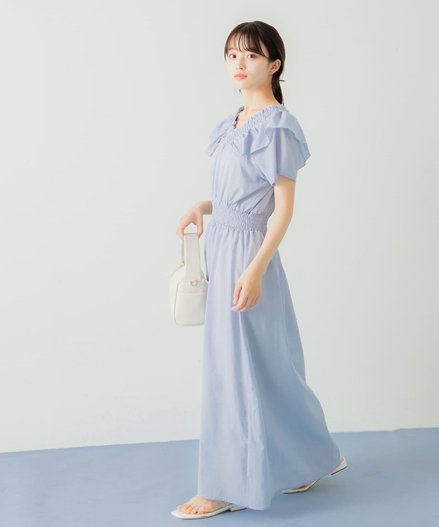 2WAY抽褶荷葉邊連衣裙