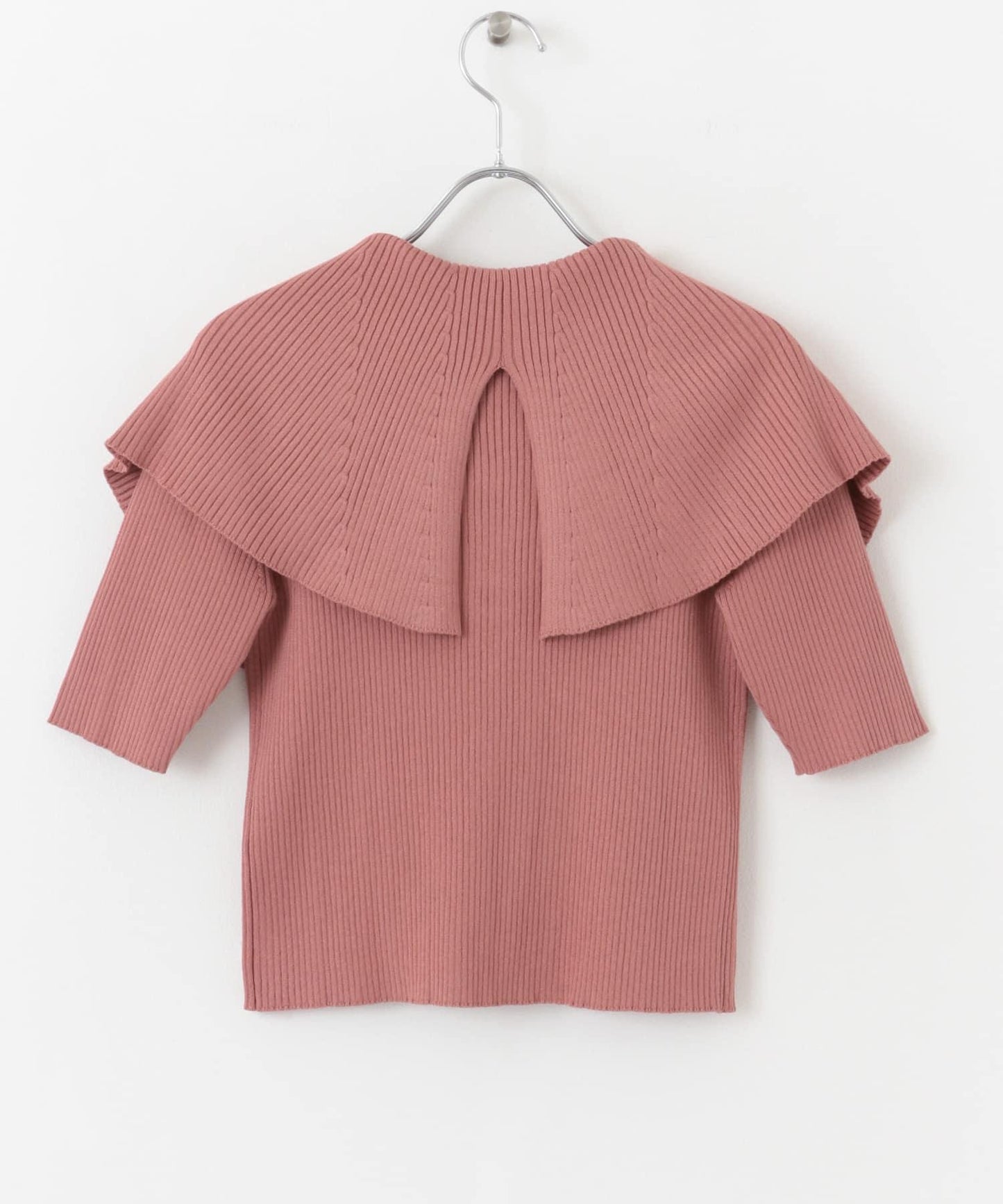 荷葉邊領口五分袖針織衫