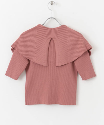 荷葉邊領口五分袖針織衫