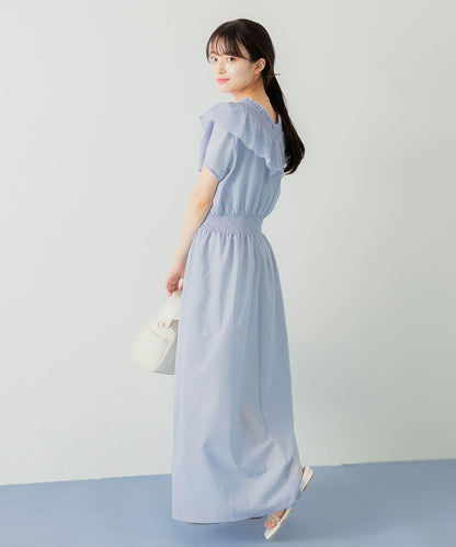 2WAY抽褶荷葉邊連衣裙