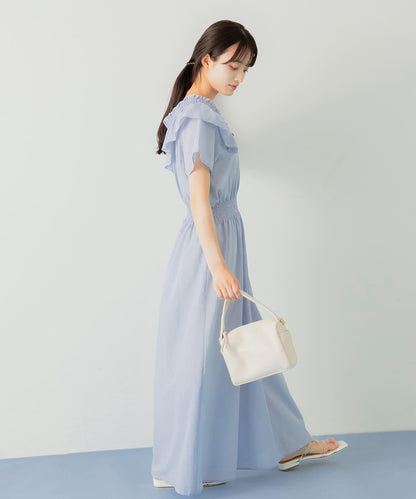 2WAY抽褶荷葉邊連衣裙